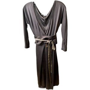 Sportmax Caramel Dress Matching Wrap Belt with Gold String V-neck knee length fr